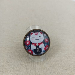 Bague cabochon Maneki Neko 1